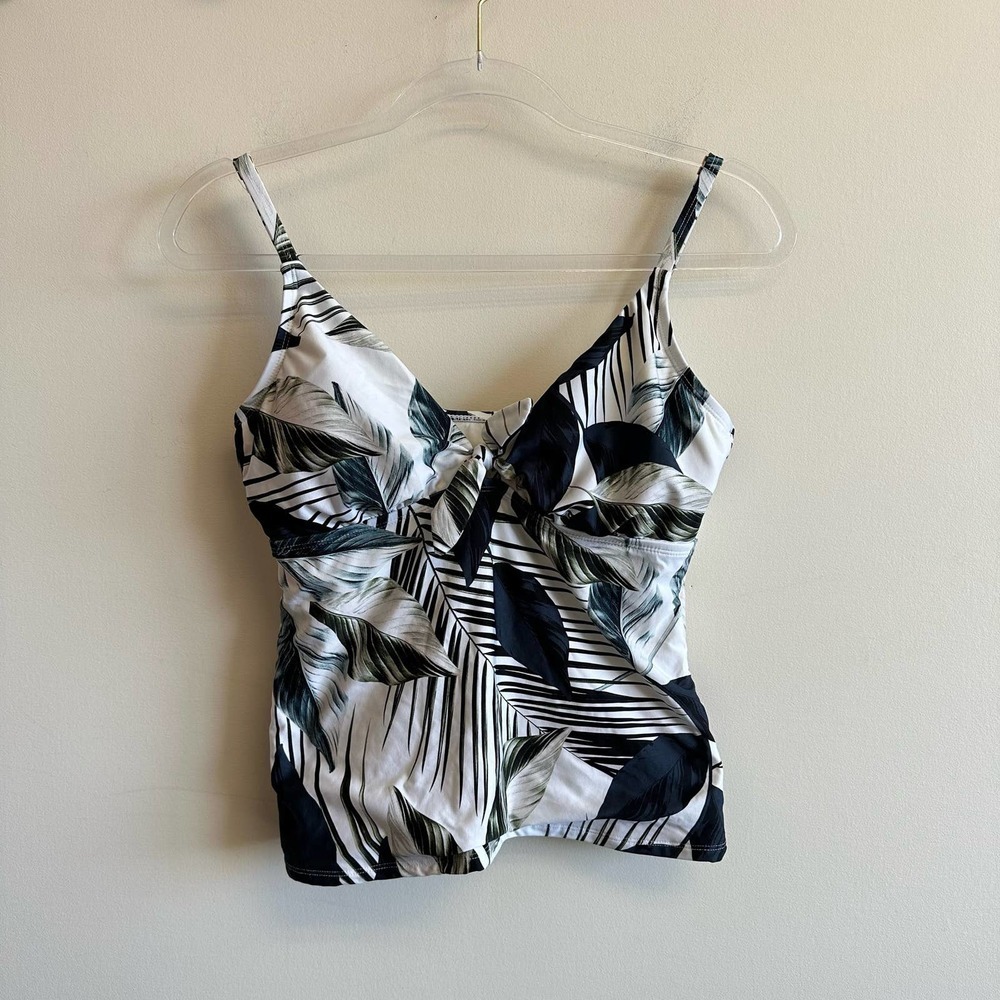 La Blanca Moment of Zen Tie Front Tankini Swim Top White Floral Palm Size US 10